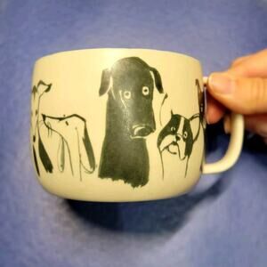 NEW Anthropologie White Blue Stoneware Sketchy "Dog Person" Stoneware Coffee Mug